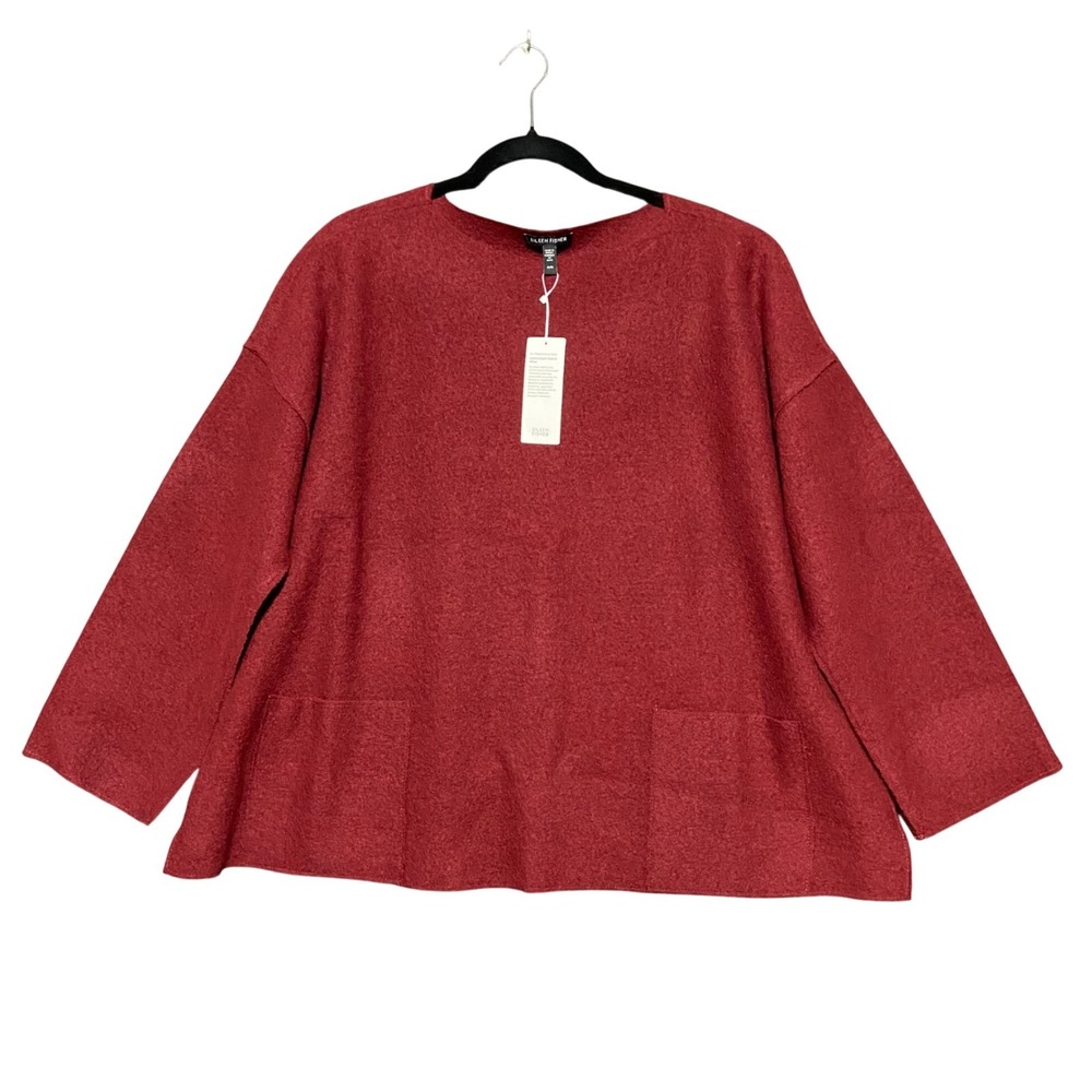 EILEEN FISHER Lightweight Boiled Wool Bateau‎ Neck Box Top M Red Cedar NWT